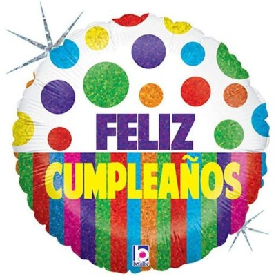 GLOBO FOIL FELIZ CUMPLE TOPOS Y RAYAS
