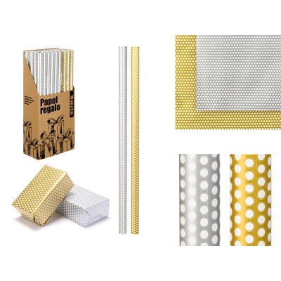 ROLLO PAPEL REGALO 70X200 LUNARES ORO PLATA