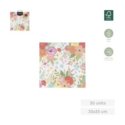 SERVILLETA 2CAPA FLORAL 33 CM 30 UND
