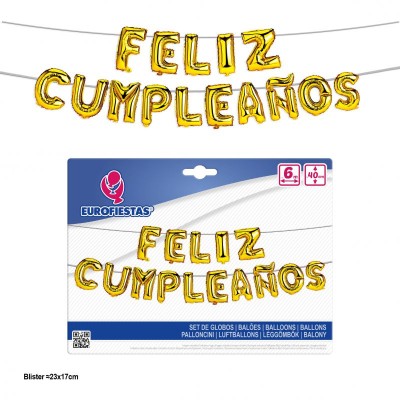 SET GLOBOS FOIL F.CUMPLEAÑOS ORO 40CM