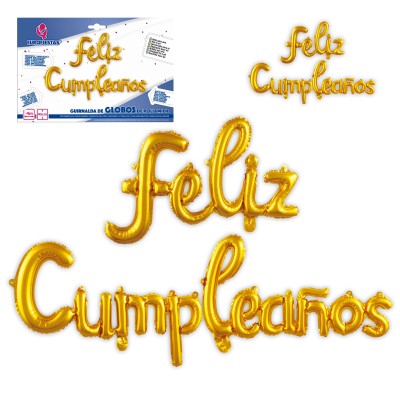 SET GLOBOS FELIZ CUMPLE ORO