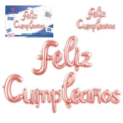 SET GLOBOS FELIZ CUMPLE ROSA/ORO