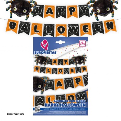 GUIRNALDA HAPPY HALLOWEEN + 2 GLOBOS ARAÑA