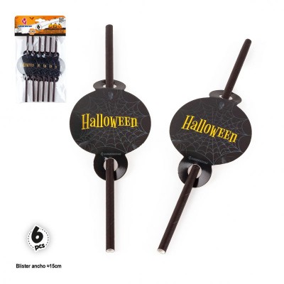 PAJITAS 6PCS COL HALLOWEEN ARAÑA NEGRO Y ORO