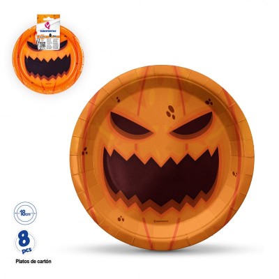 PLATO 8PCS 18CM HALLOWEEN CARA CALABAZA