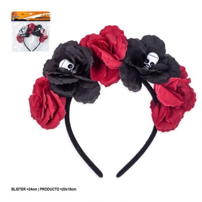 DIADEMA HALLOWEEN ROSAS Y CALAVERAS
