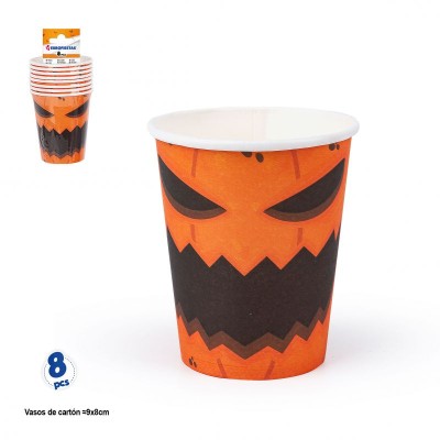 VASOS 8PCS COL HALLOWEEN CARA CALABAZA NARANJA