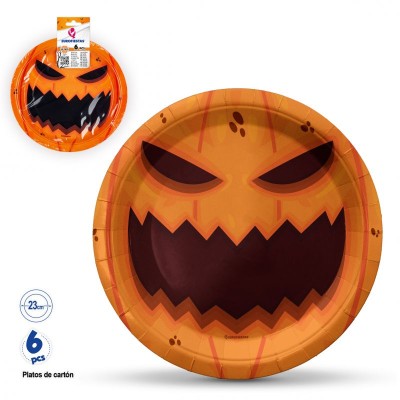 PLATO 6PCS 23CM HALLOWEEN CARA CALABAZA