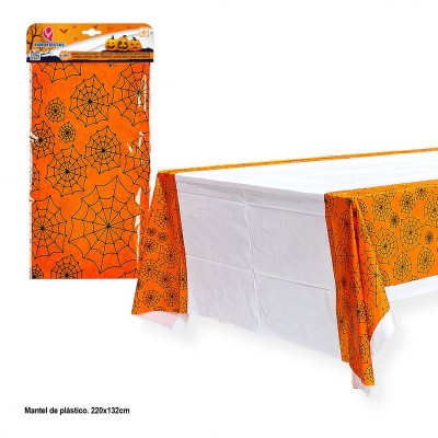 MANTEL NARANJA HALLOWEEN TELARAÑAS 220X132CM