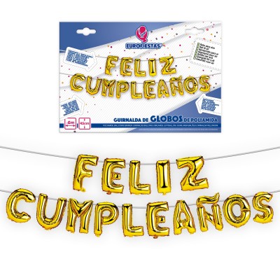 GLOBOS FOIL FELIZ CUMPLE ORO + CUERDA