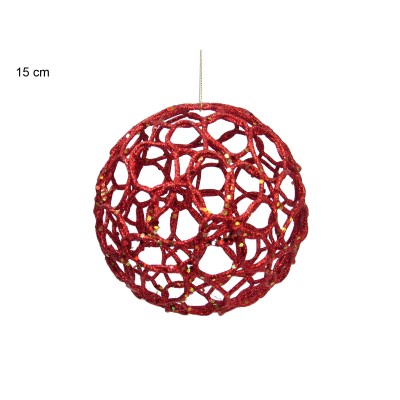 BOLA HUECA ROJO DECO. NAVIDAD 15 CM