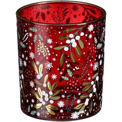PORTAVELA CRISTAL  NAVIDAD ROJO 8 CM