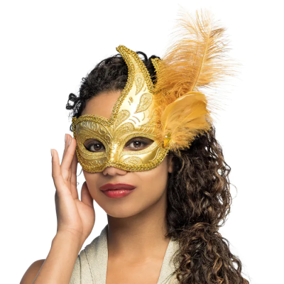 ANTIFAZ VENECIA ORO CON PLUMAS