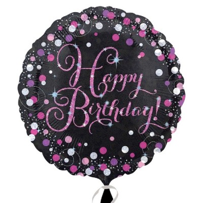GLOBO FOIL HAPPY BDAY LETRAS ROSA 18'